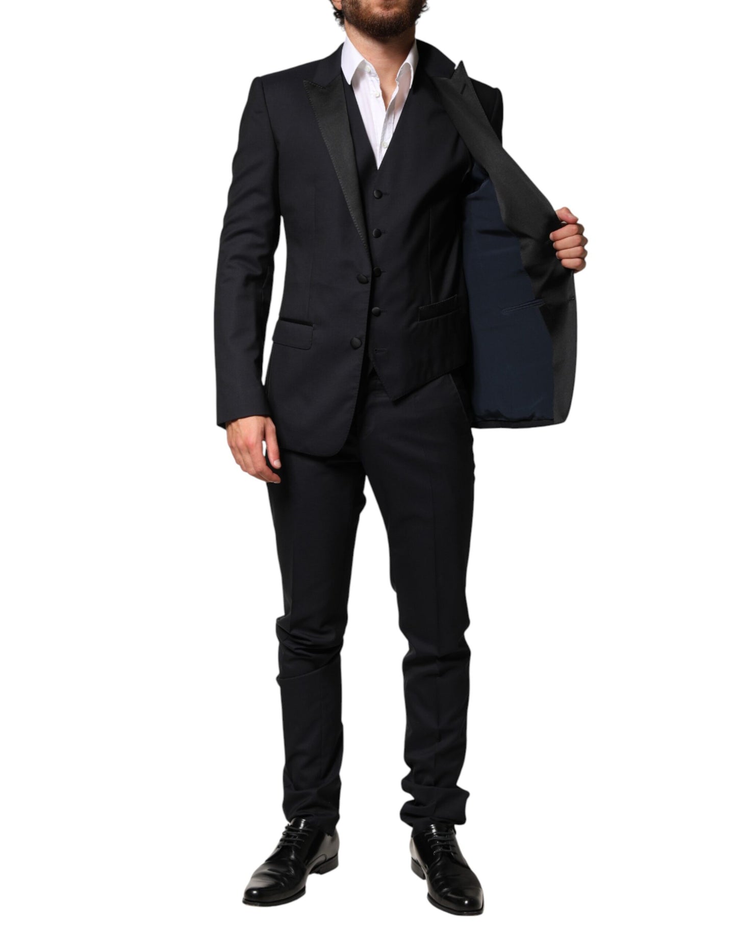 Dolce & Gabbana Black Wool Single Breasted 3 Piece Men Suit