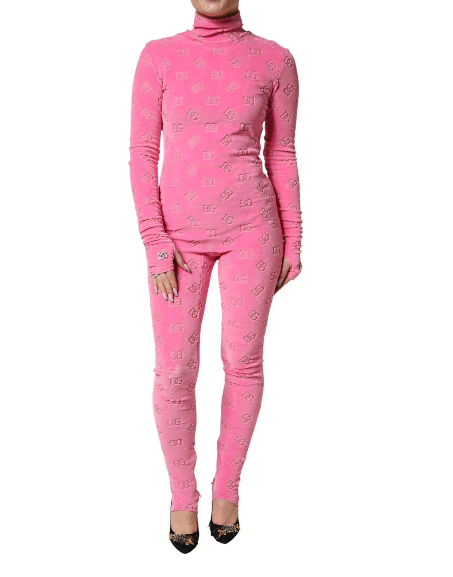 Dolce & Gabbana Pink Logo Monogram Long Sleeve Jumpsuit  Dress