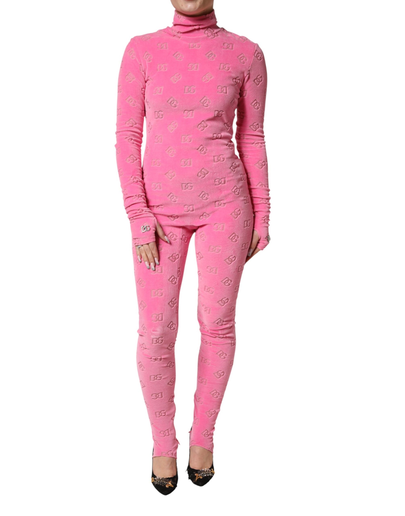 Dolce & Gabbana Pink Logo Monogram Long Sleeve Jumpsuit  Dress