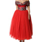 Dolce & Gabbana Red Floral Off Shoulder A-line Gown Dress