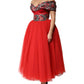Dolce & Gabbana Red Floral Off Shoulder A-line Gown Dress