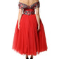 Dolce & Gabbana Red Floral Off Shoulder A-line Gown Dress
