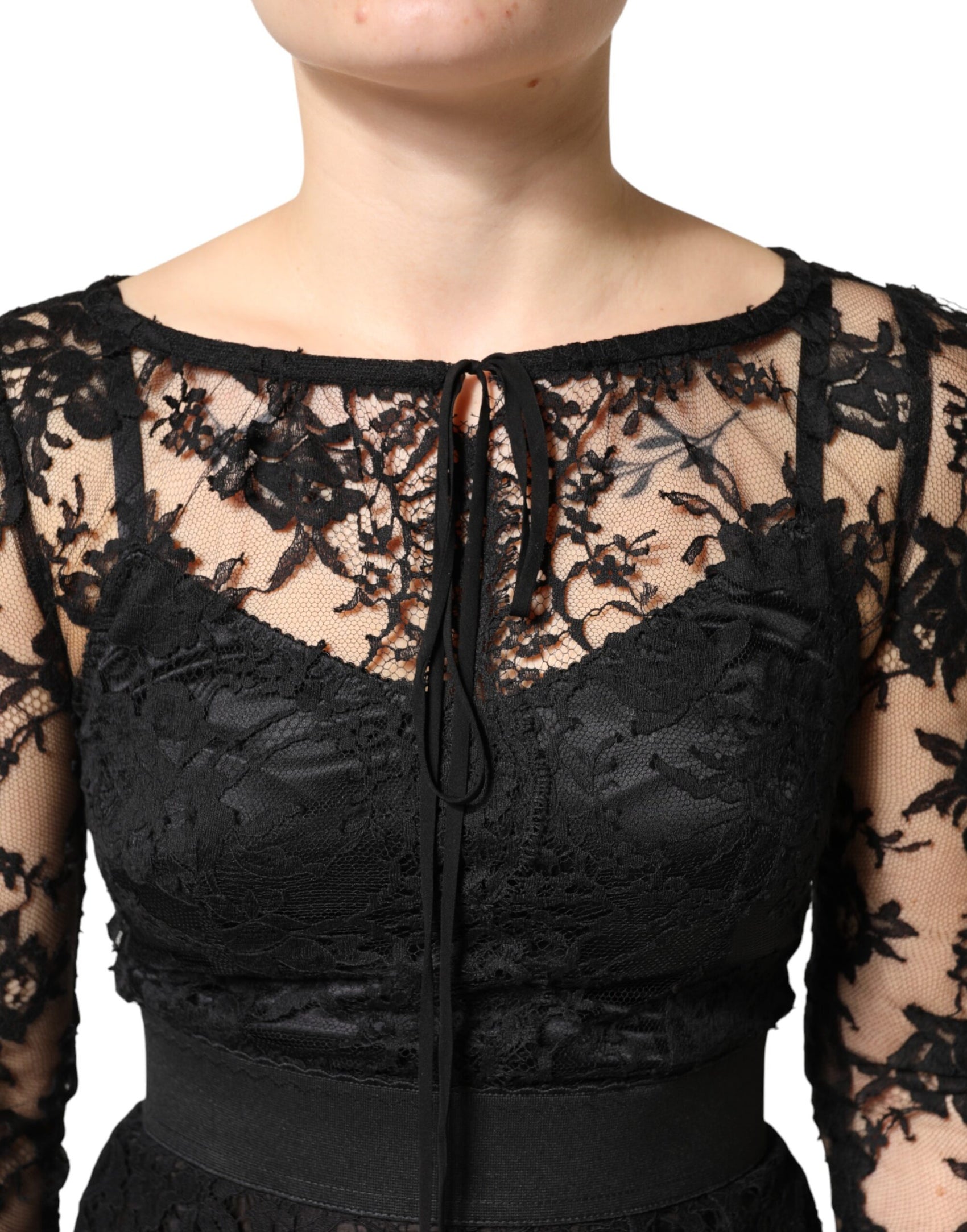 Dolce & Gabbana Black Lace Trim Cotton Sheath Midi Dress