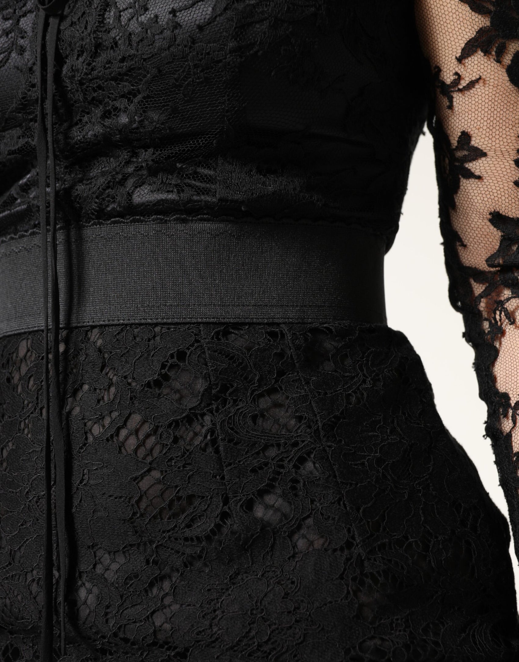 Dolce & Gabbana Black Lace Trim Cotton Sheath Midi Dress