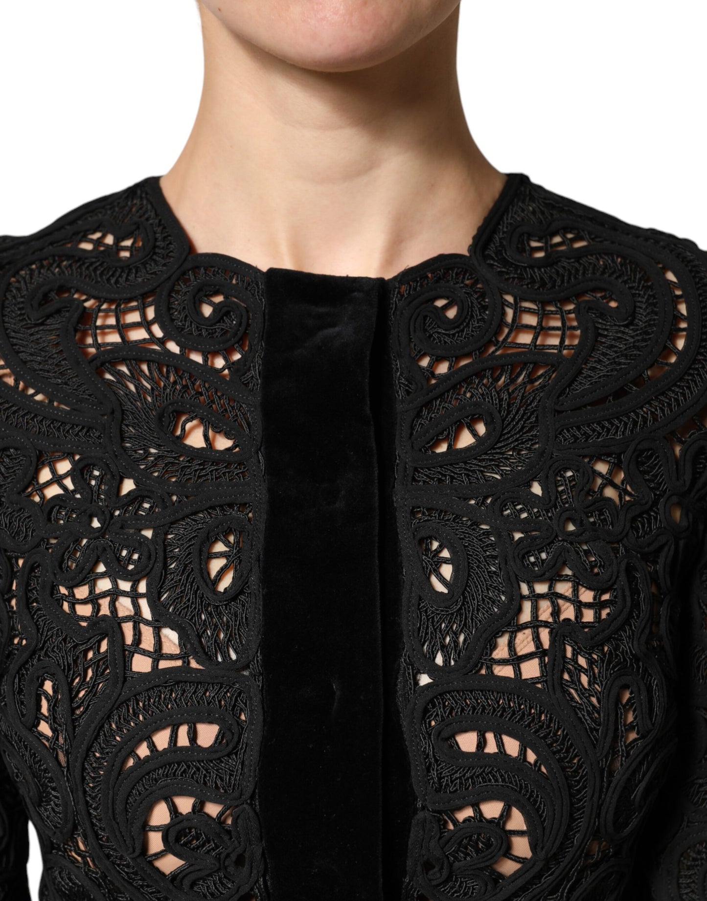 Dolce & Gabbana Black Floral Lace Cropped Coat  Jacket