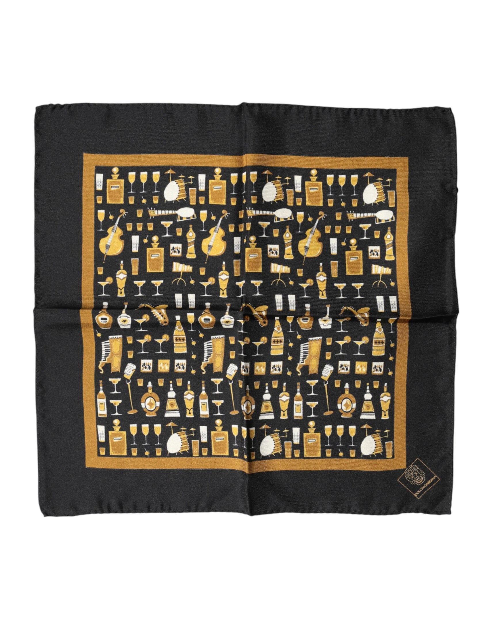 Dolce & Gabbana Black Jazz Club Square Handkerchief Scarf