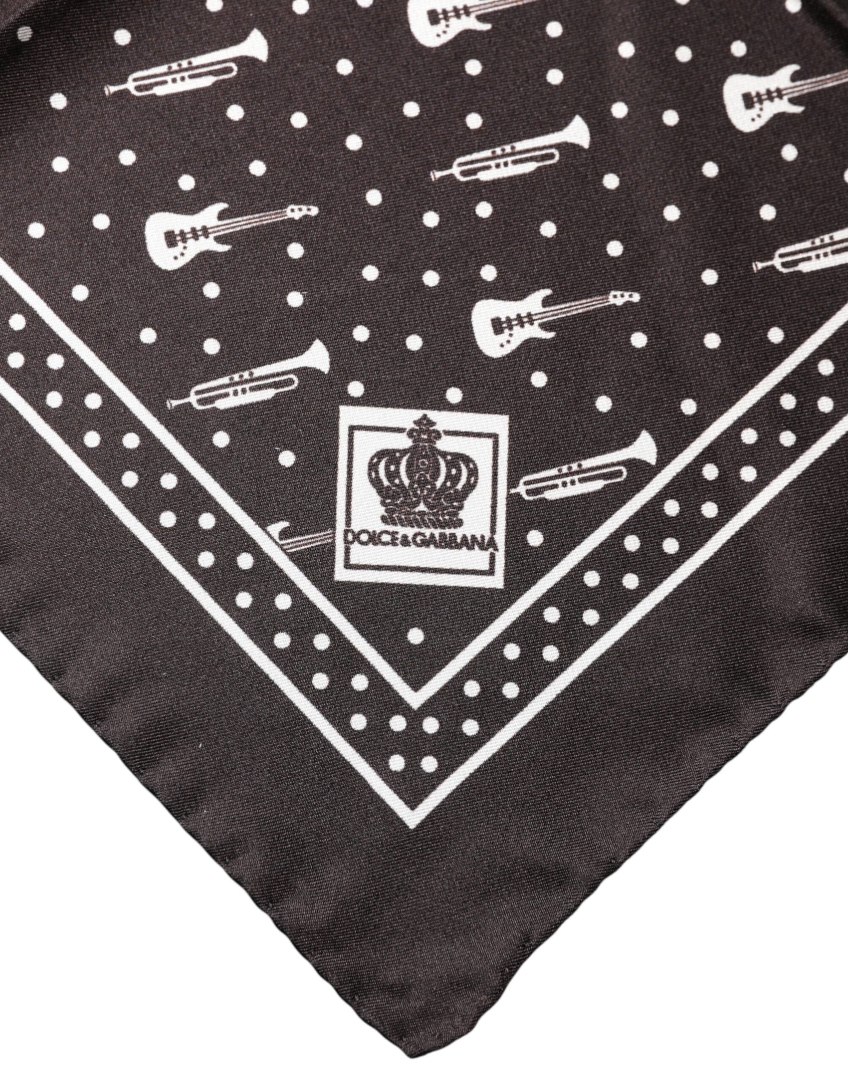 Dolce & Gabbana Black Guitar Trumpet Men Handkerchief Scarf