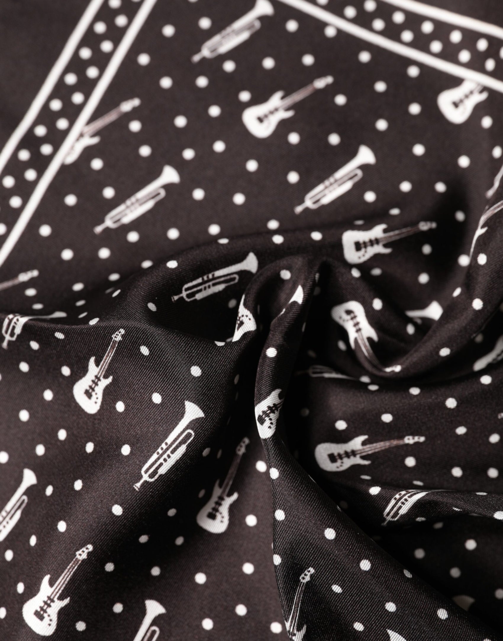 Dolce & Gabbana Black Guitar Trumpet Men Handkerchief Scarf