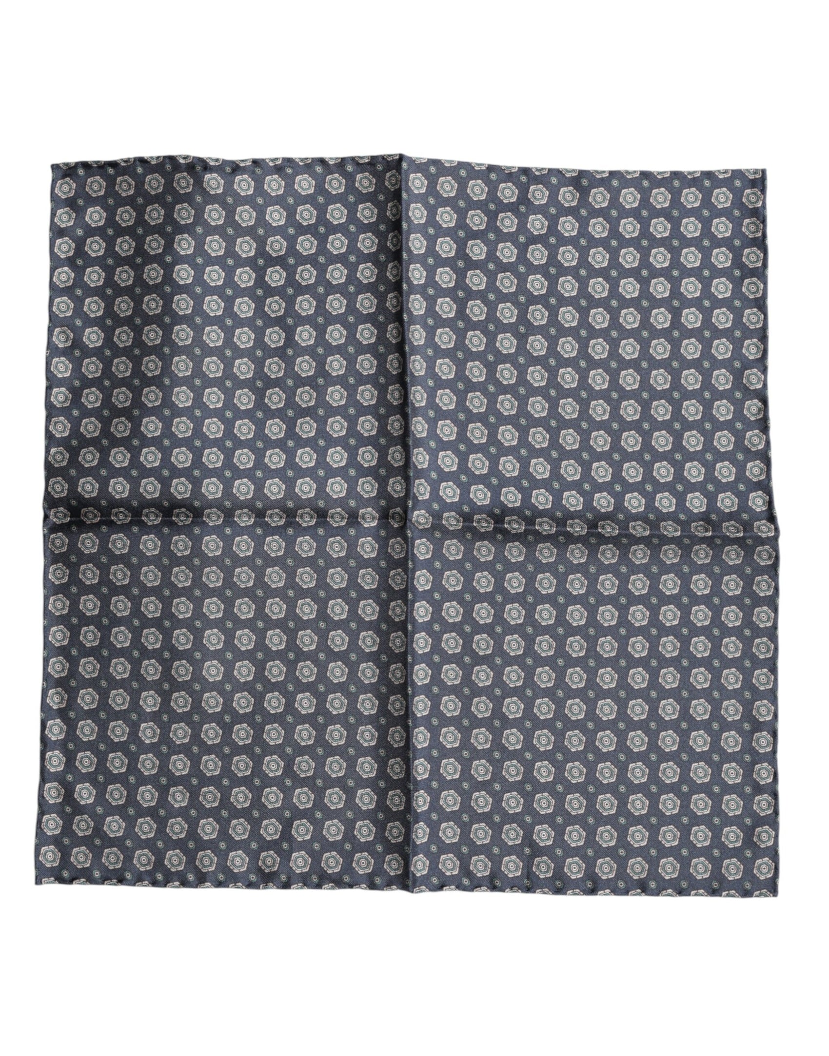 Dolce & Gabbana Blue Patterned Silk Square Handkerchief Scarf