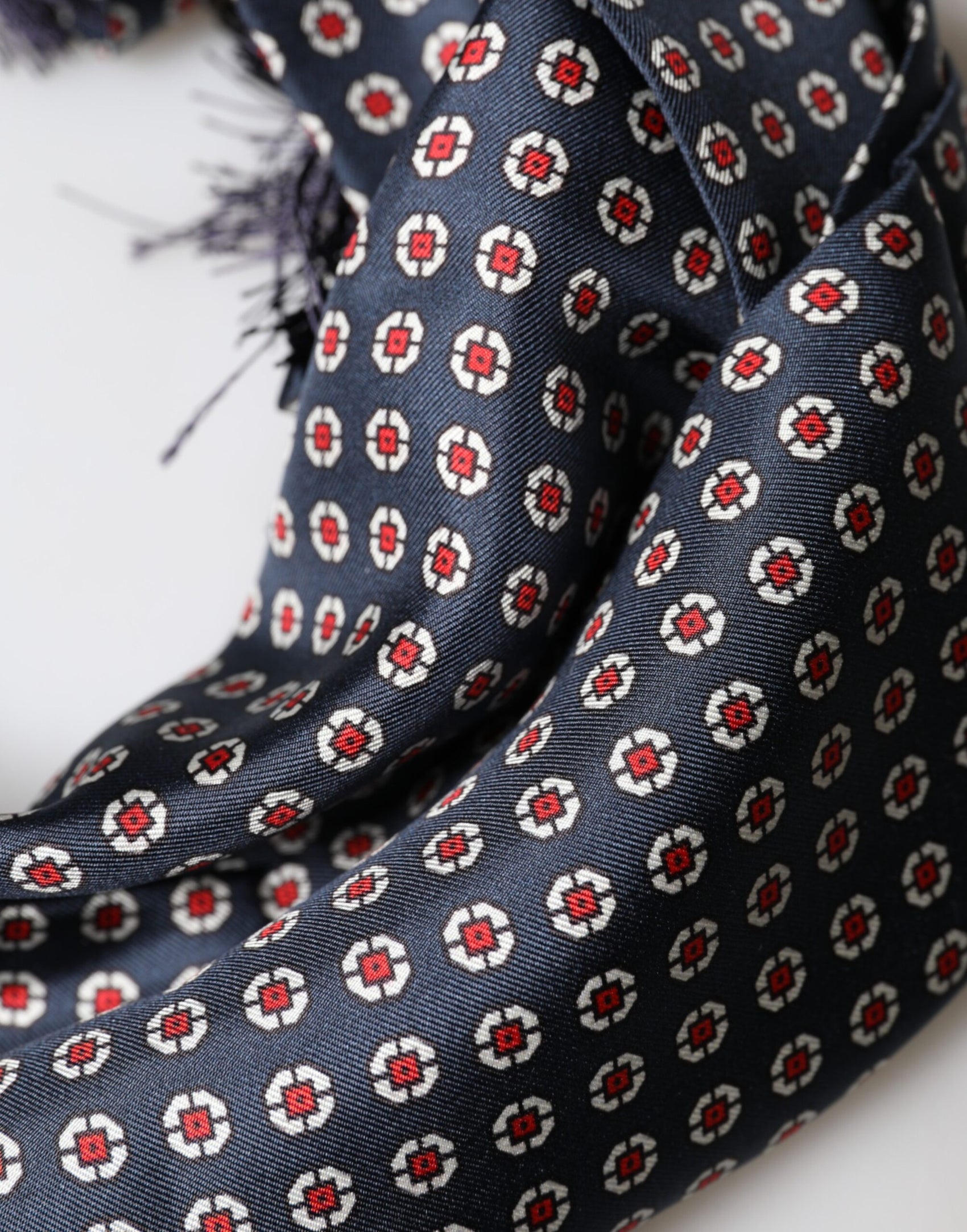 Dolce & Gabbana Black Patterned Fringes Neck Foulard Scarf