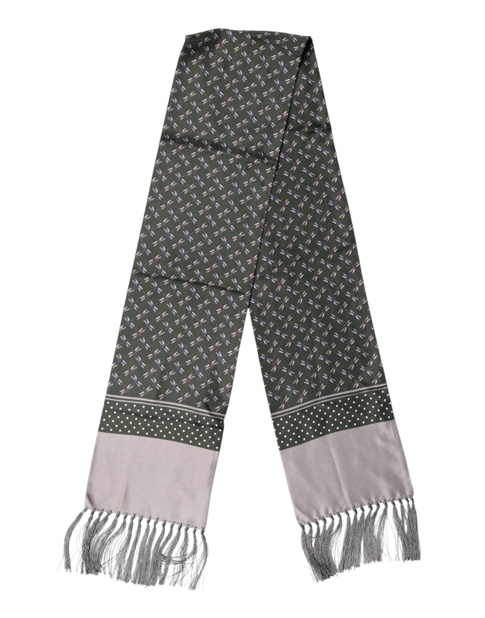 Dolce & Gabbana Gray Patterned Fringes Neck Foulard Scarf