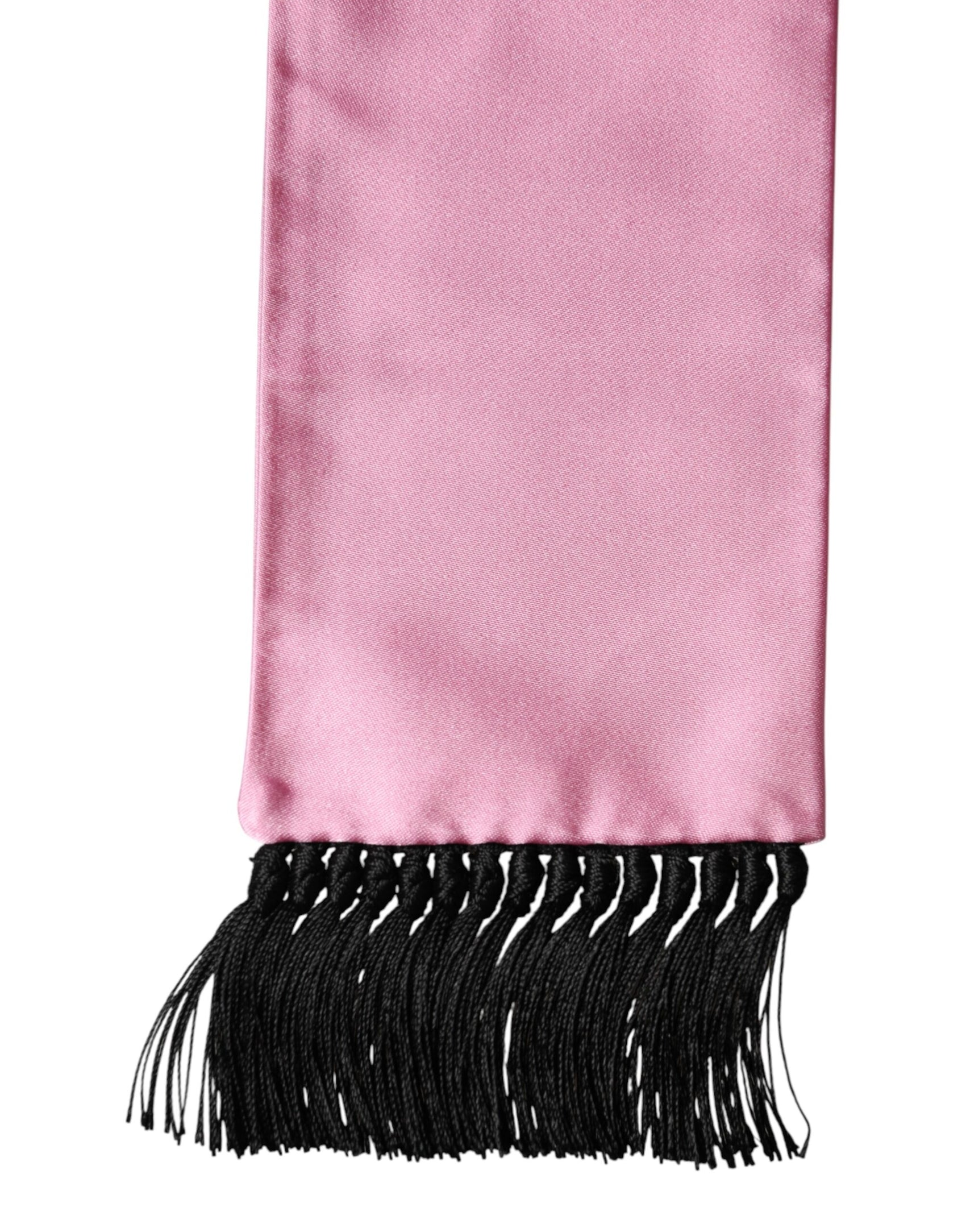 Dolce & Gabbana Pink Silk Fringes Neck Wrap Foulard Scarf