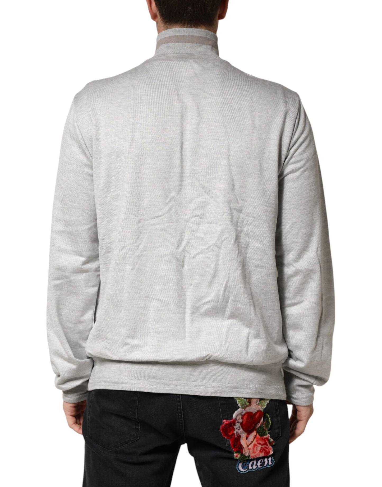 Dolce & Gabbana Light Gray Cotton Zipped Cardigan Sweater