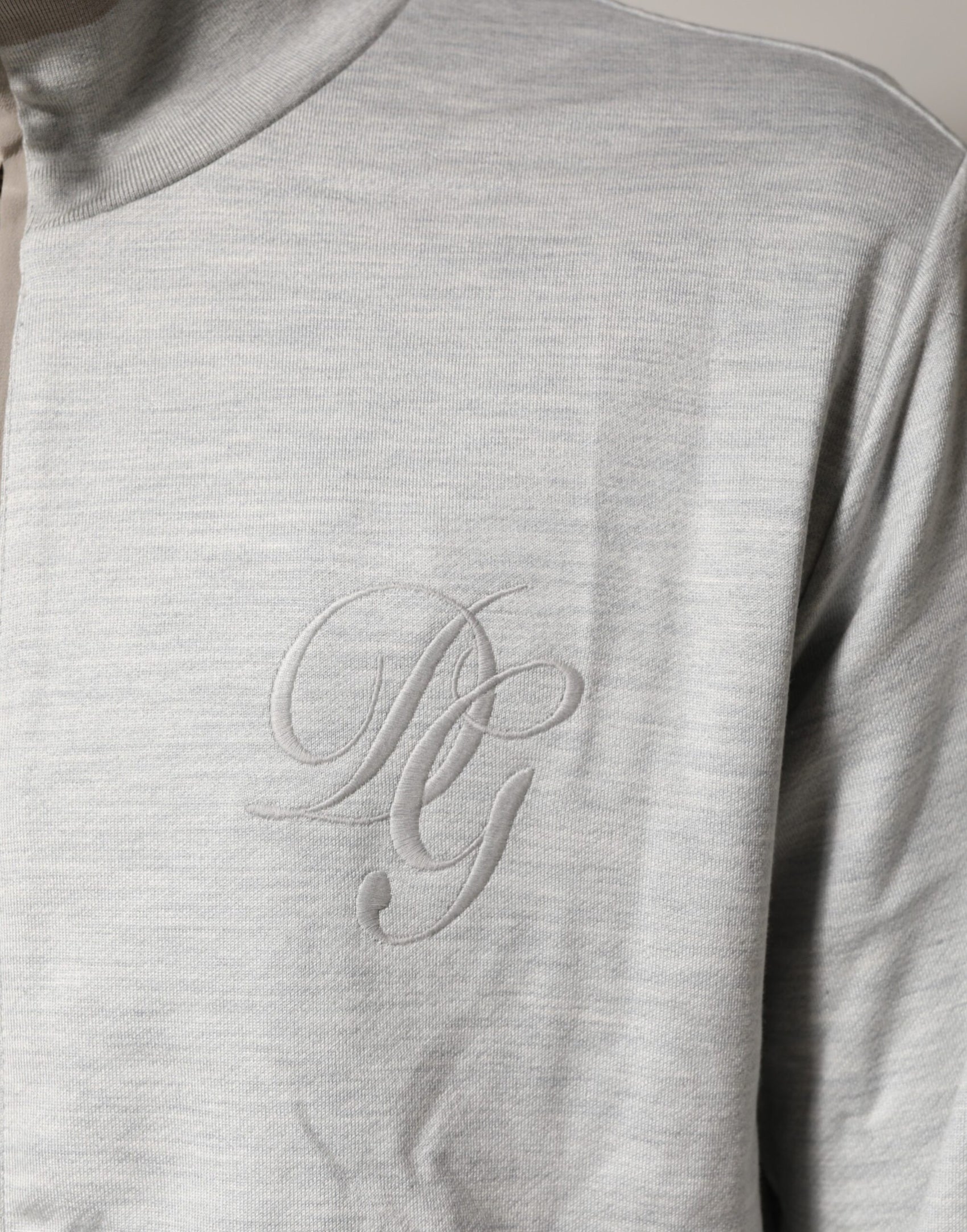 Dolce & Gabbana Light Gray Cotton Zipped Cardigan Sweater