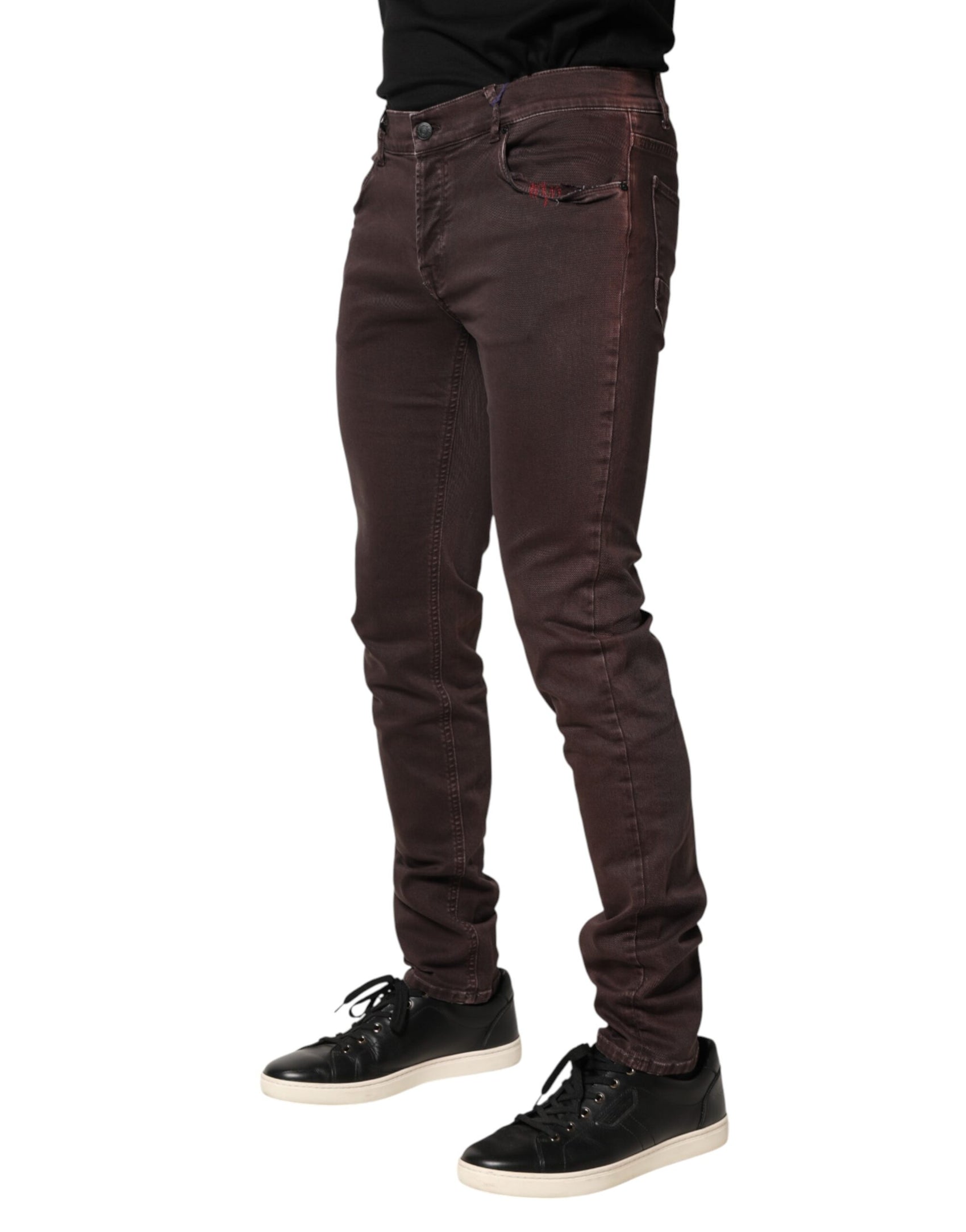 Daniele Alessandrini Brown Cotton Mid Waist Skinny Men Denim Jeans