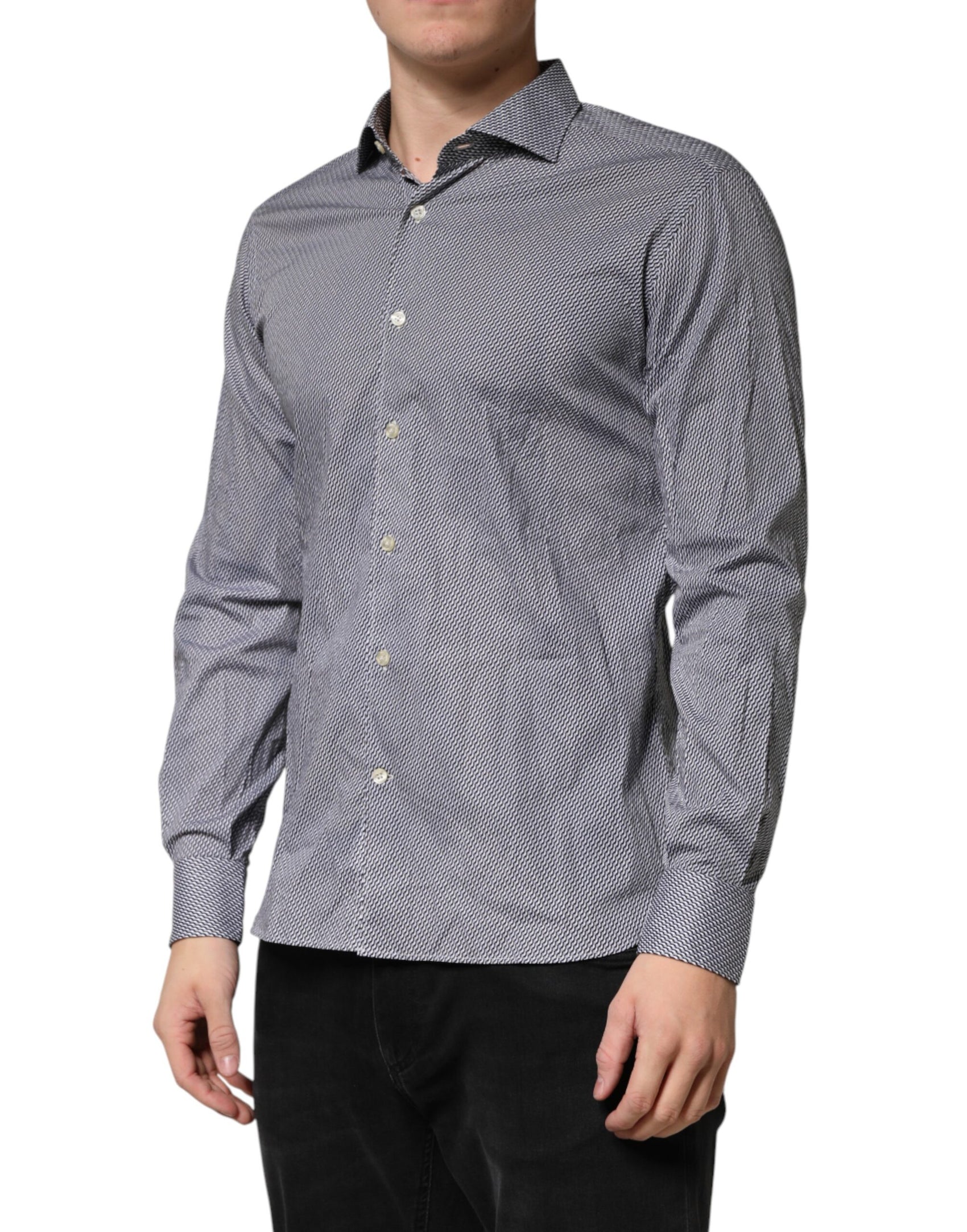 Domenico Tagliente Gray Patterned Long Sleeves Dress Shirt