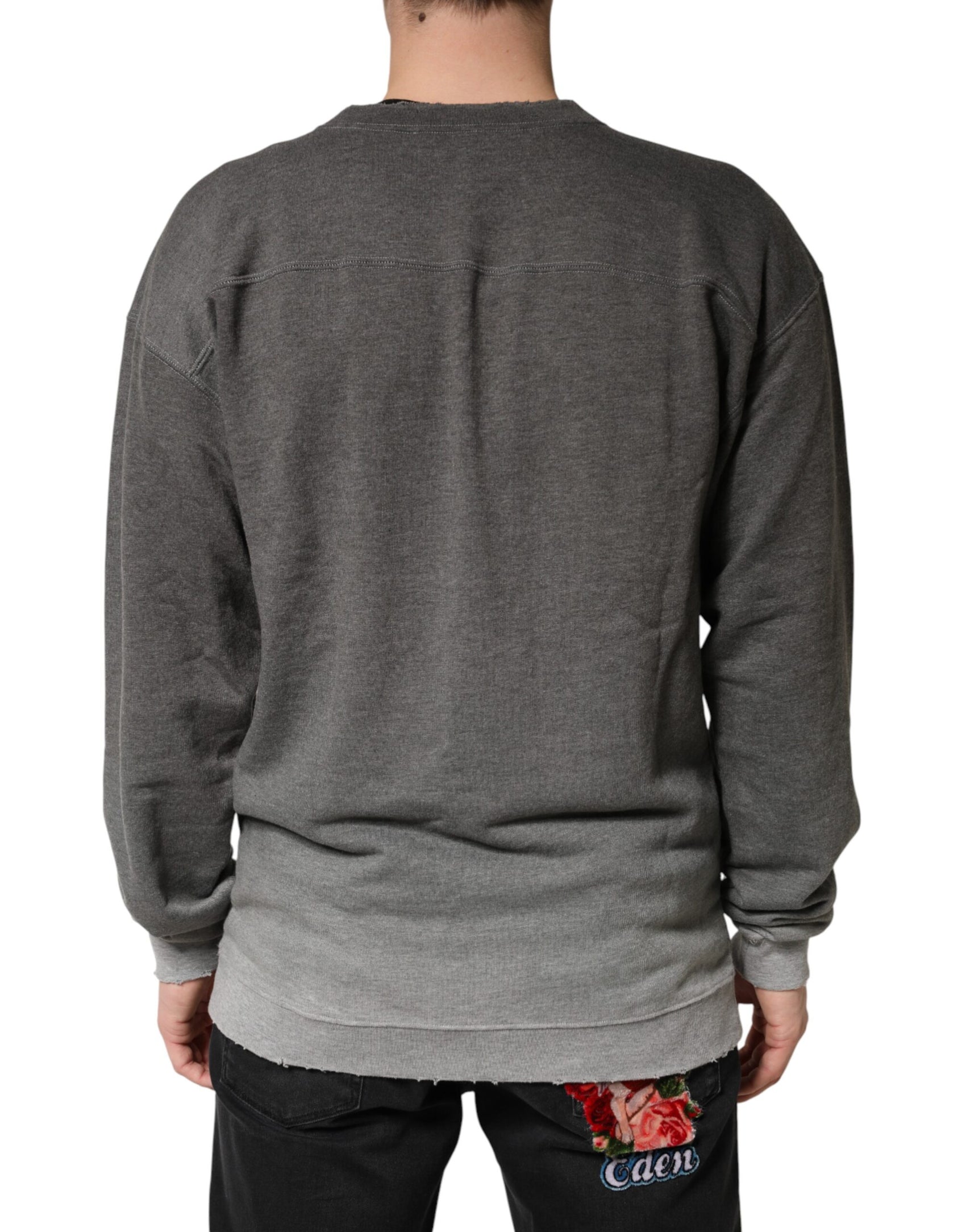 Dolce & Gabbana Gray Cotton Crew Neck Men Sweatshirt Sweater