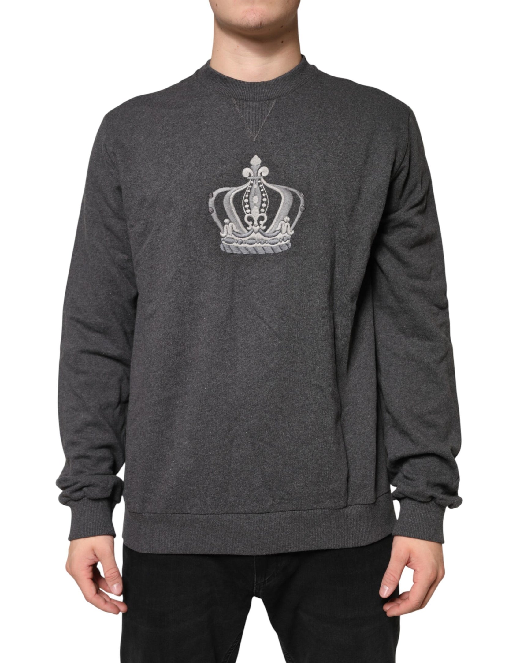 Dolce & Gabbana Gray Crown Crew Neck Men Sweatshirt Sweater
