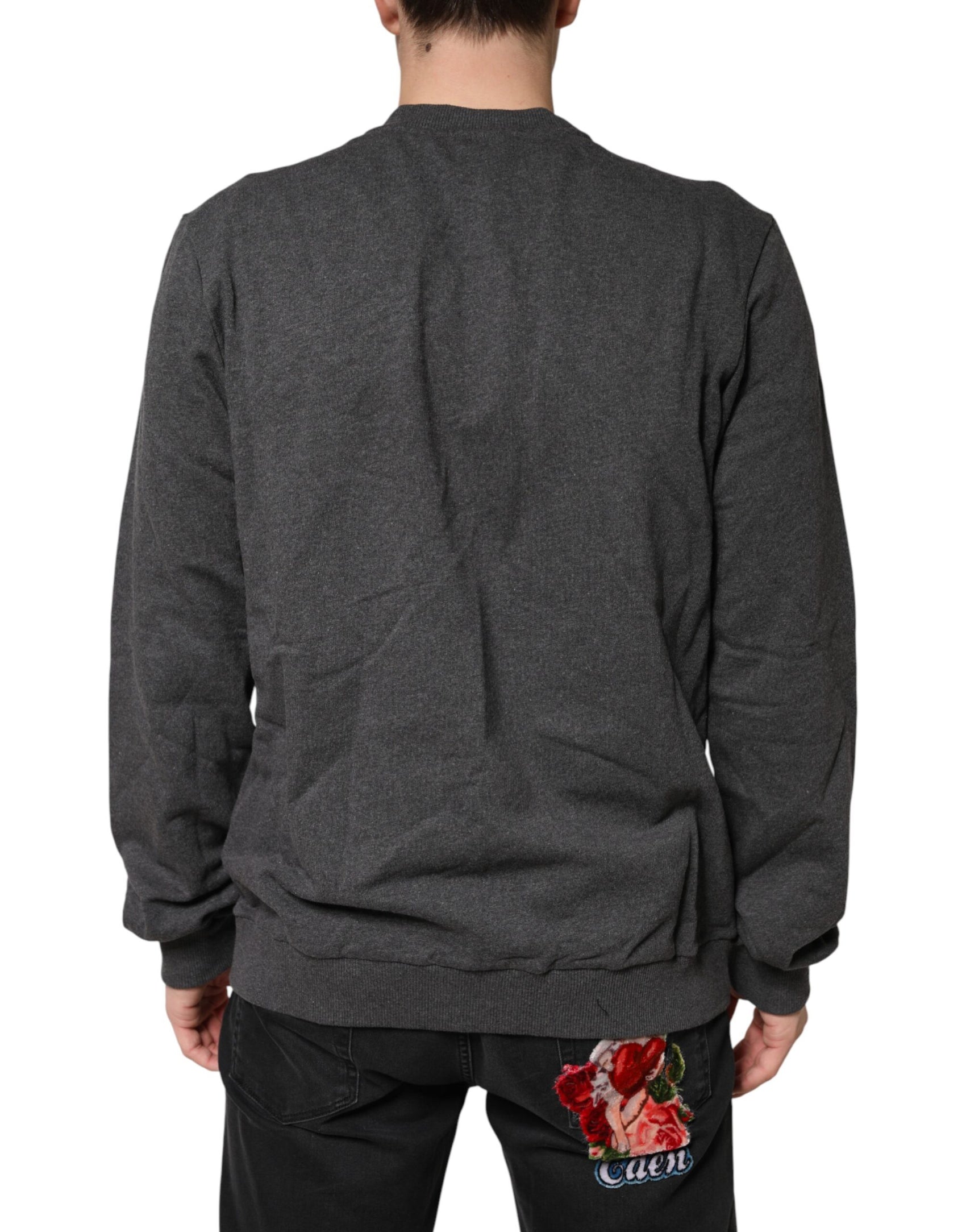 Dolce & Gabbana Gray Crown Crew Neck Men Sweatshirt Sweater