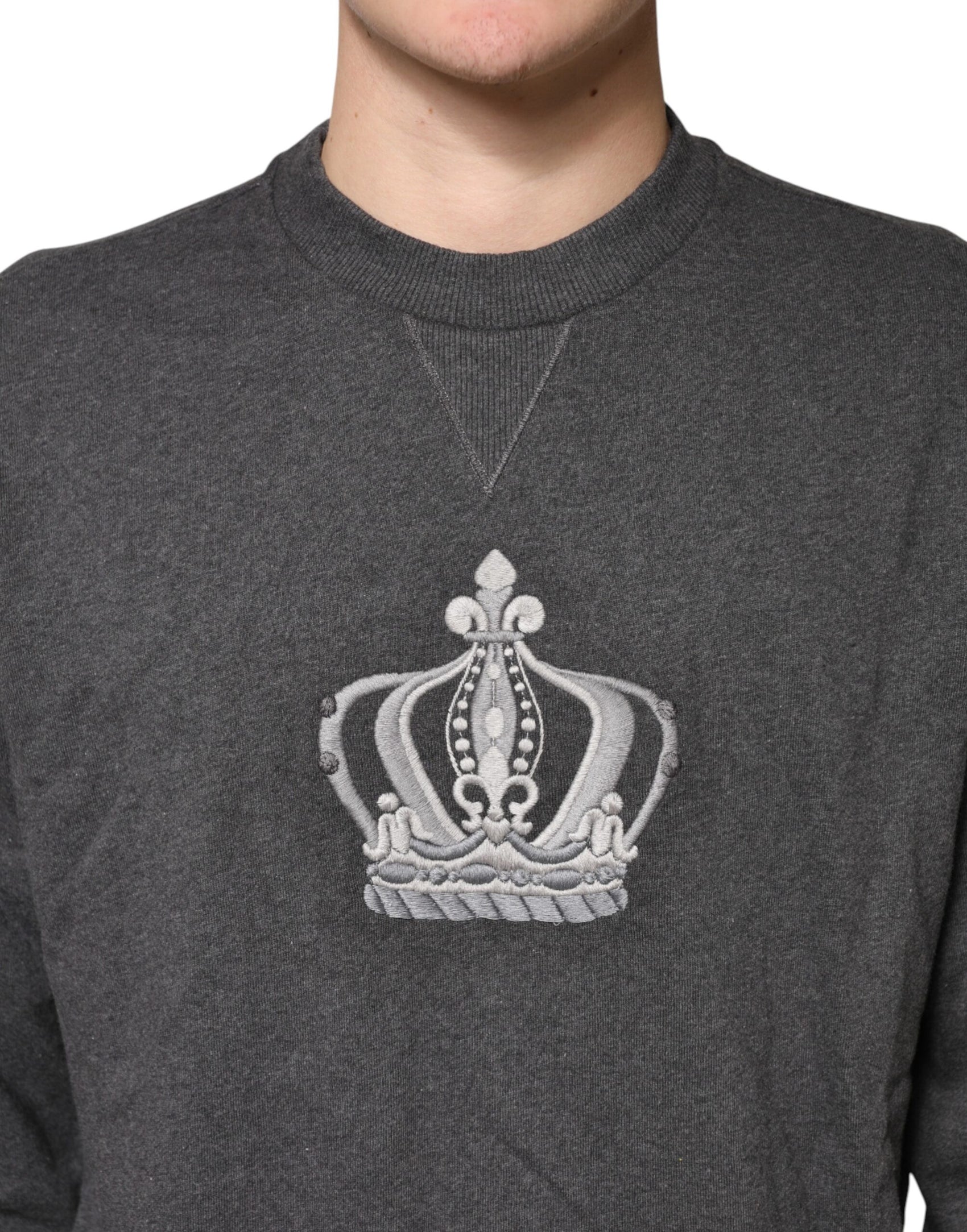 Dolce & Gabbana Gray Crown Crew Neck Men Sweatshirt Sweater