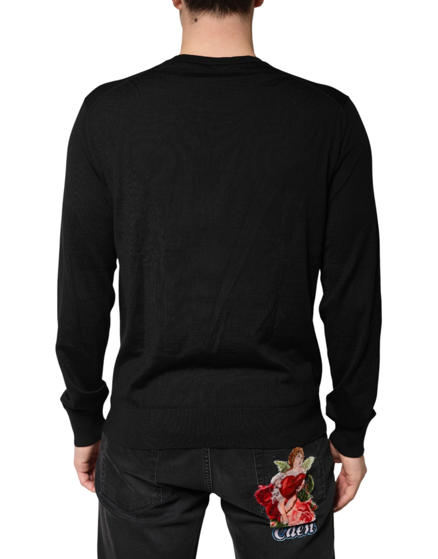 Dolce & Gabbana Black Wool DG Crew Neck Men Pullover Sweater