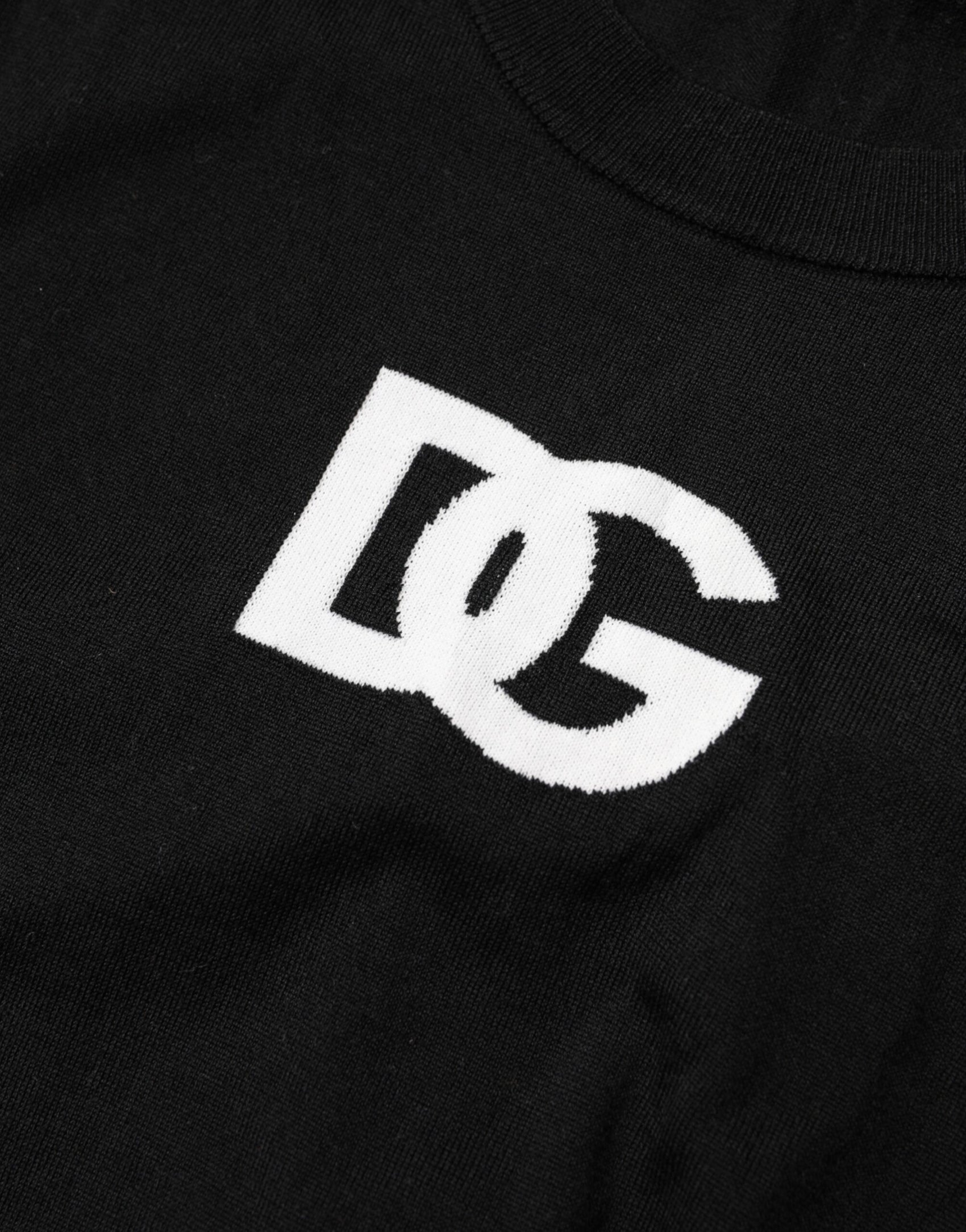 Dolce & Gabbana Black Wool DG Crew Neck Men Pullover Sweater