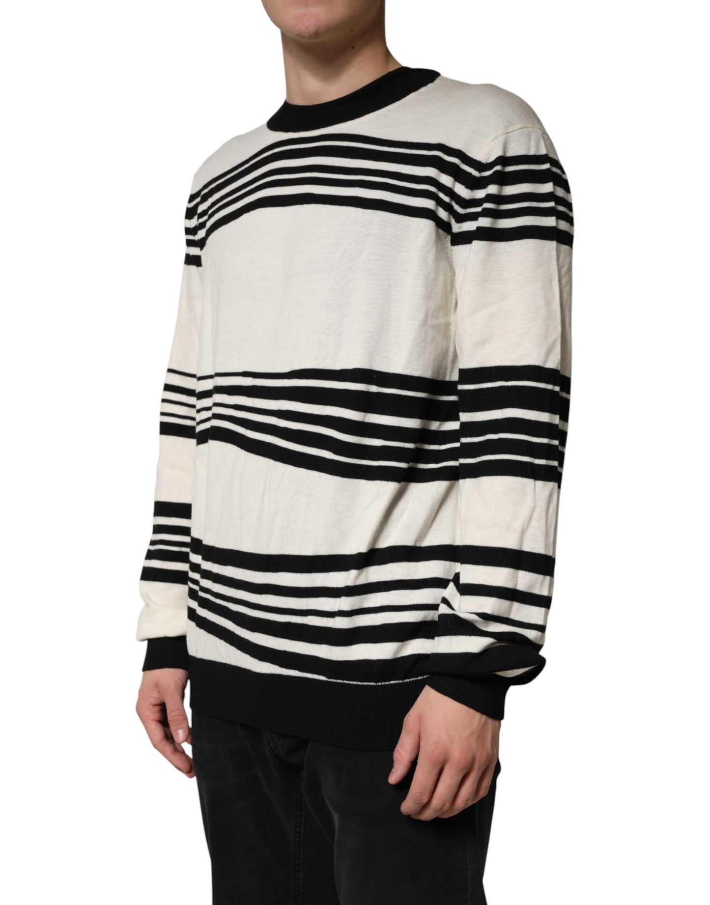 Dolce & Gabbana Black White Stripe CrewNeck Pullover Sweater
