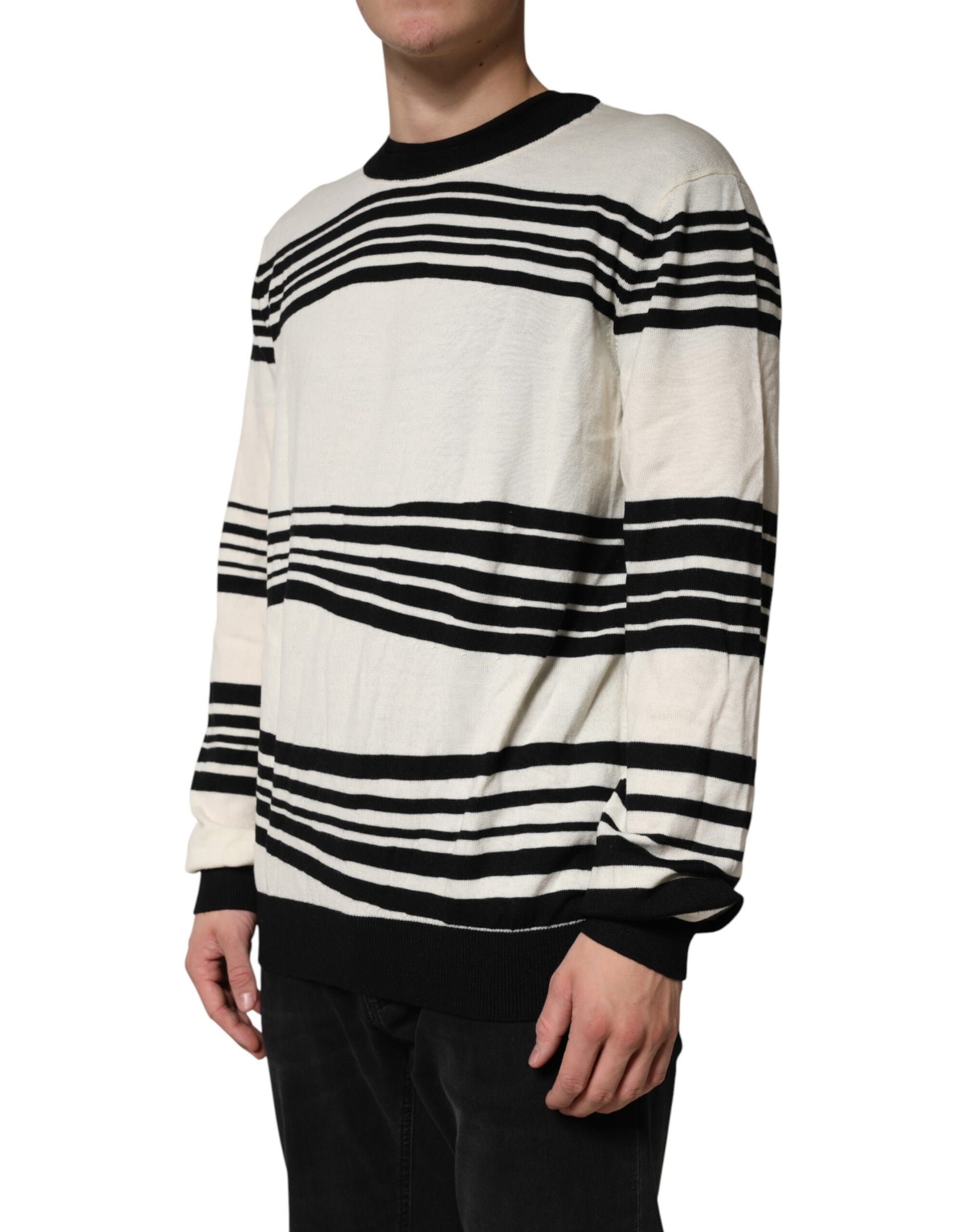 Dolce & Gabbana Black White Stripe CrewNeck Pullover Sweater
