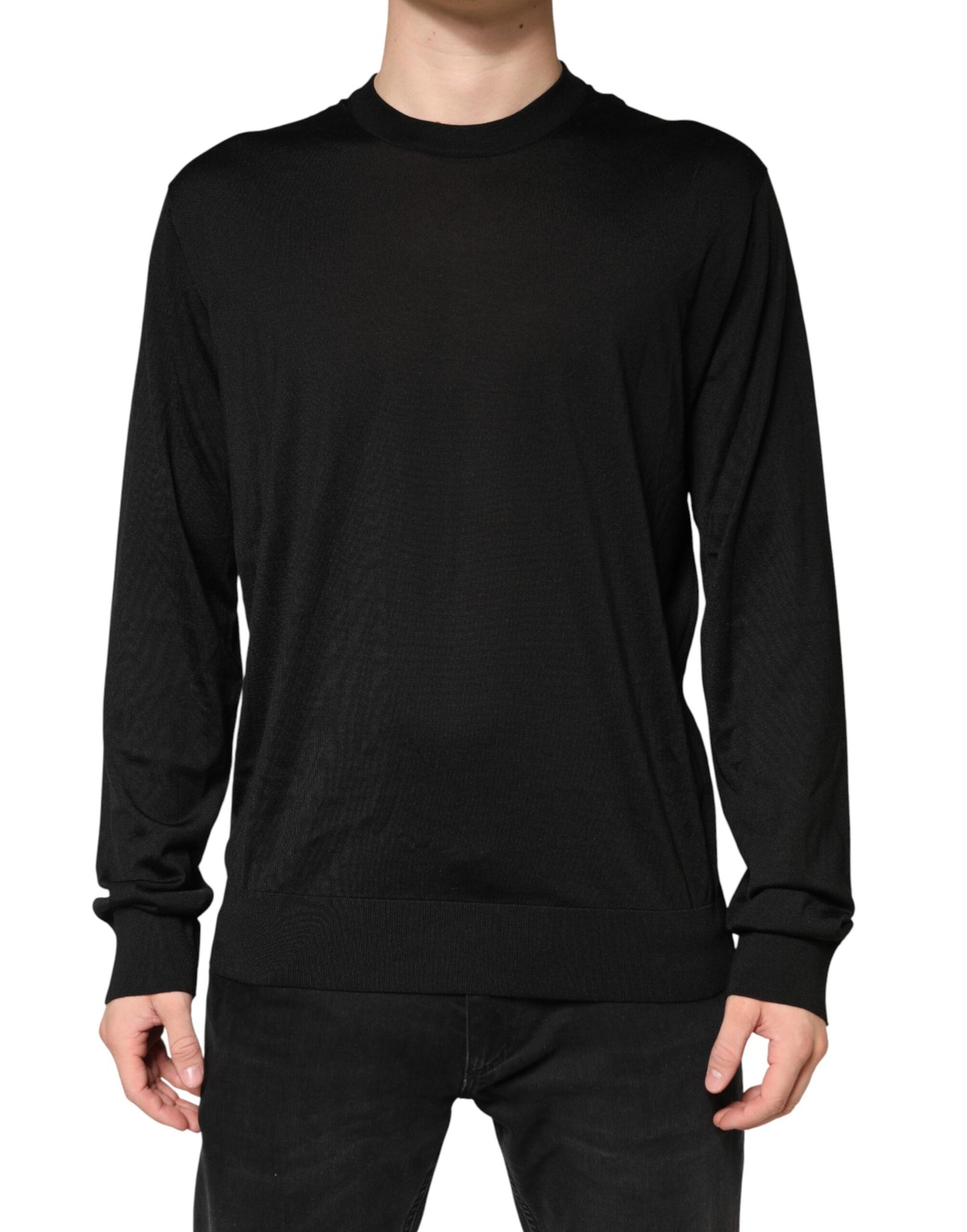 Dolce & Gabbana Black Silk Men Crew Neck Pullover Sweater