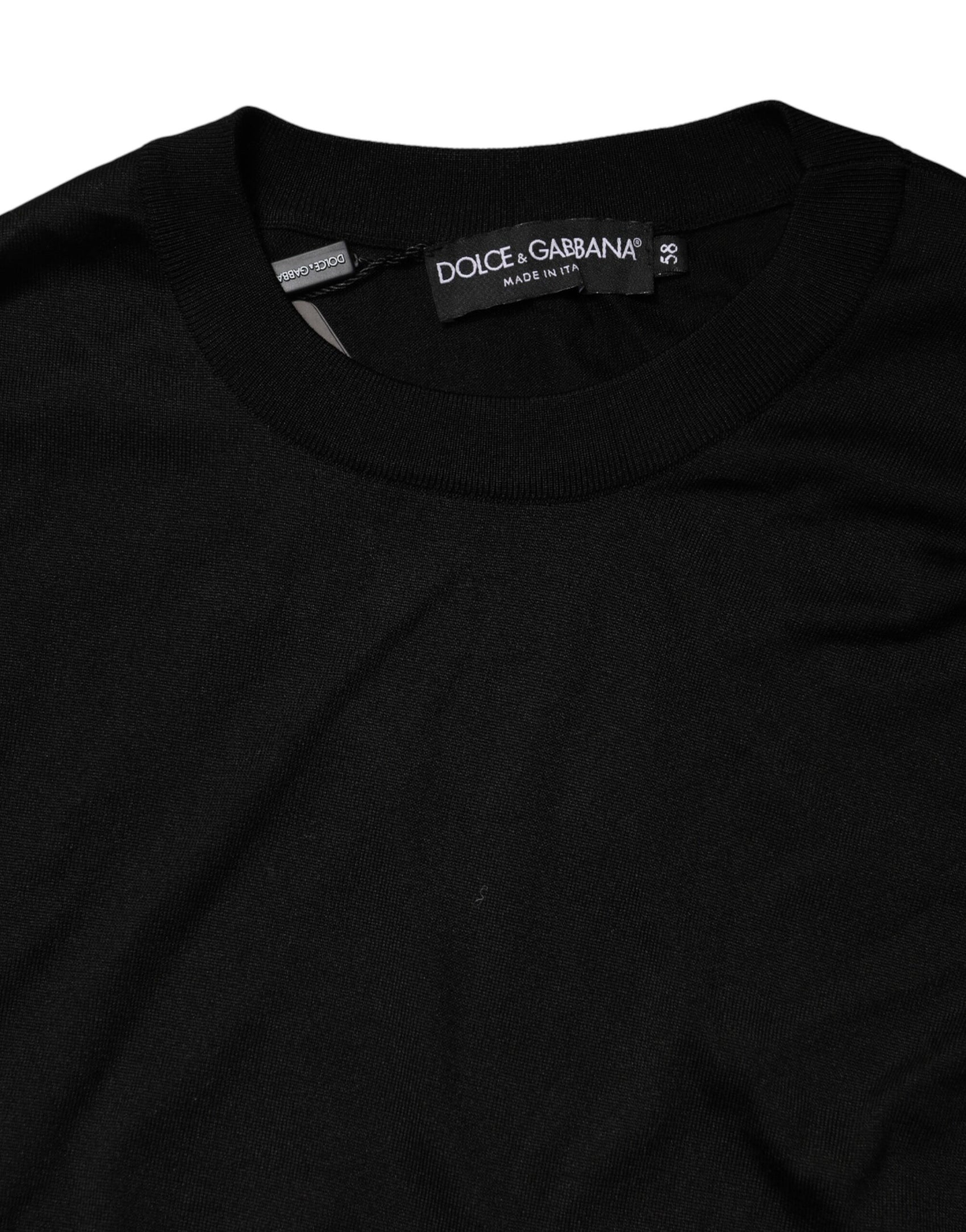 Dolce & Gabbana Black Silk Men Crew Neck Pullover Sweater
