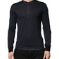 Dolce & Gabbana Dark Blue Cotton Henley Long Sleeves T-Shirt