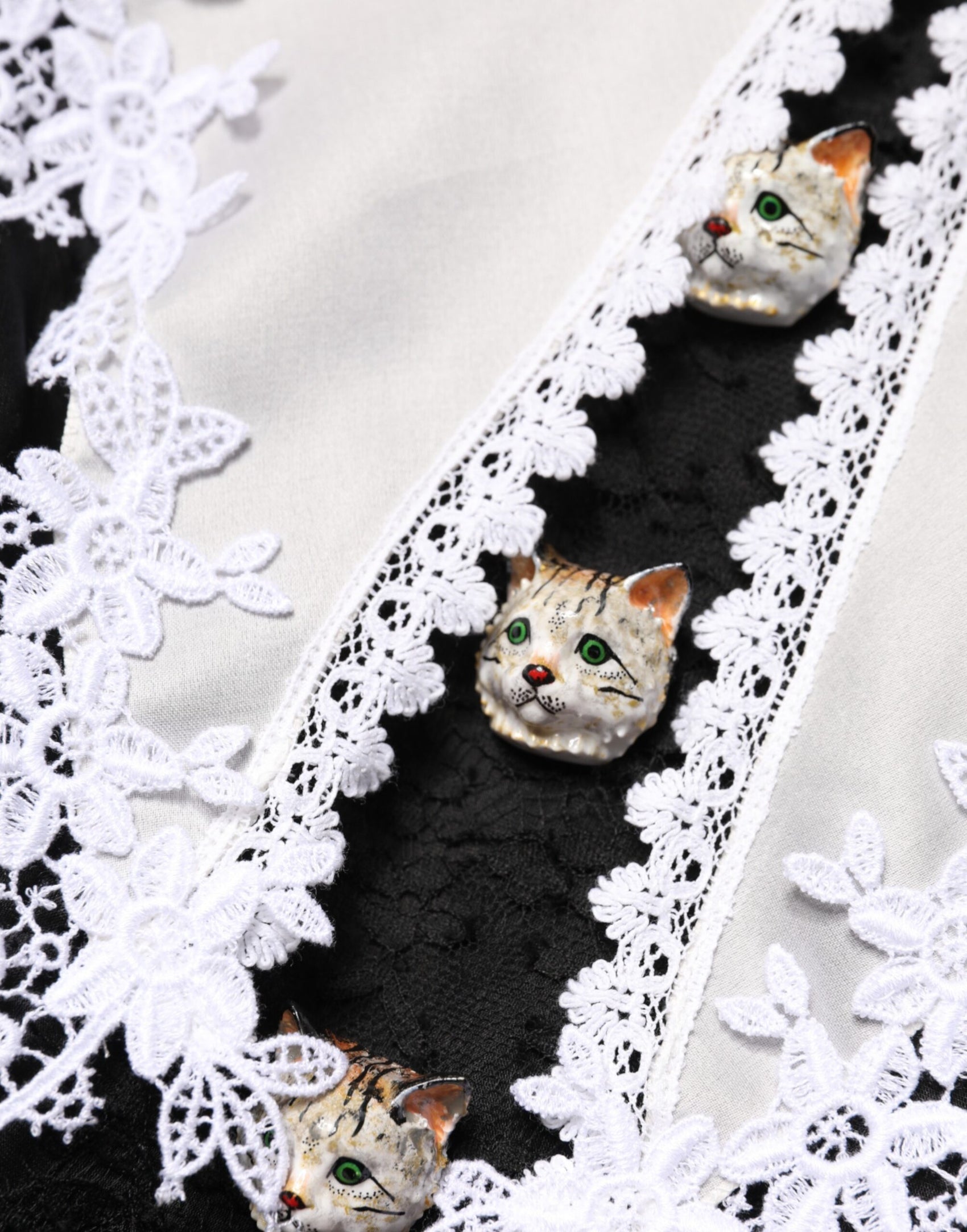 Dolce & Gabbana Black White Silk Macrame Lace Midi Dress