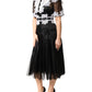 Dolce & Gabbana Black White Silk Macrame Lace Midi Dress