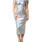 Dolce & Gabbana Silver Iridescent Bodycon Sheath Midi Dress