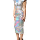 Dolce & Gabbana Silver Iridescent Bodycon Sheath Midi Dress