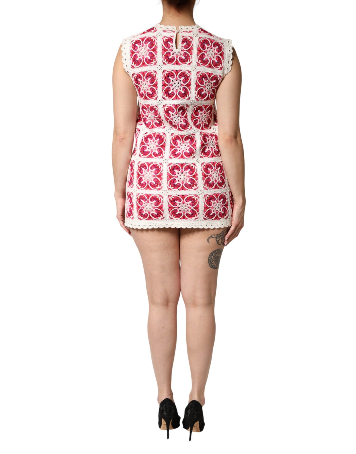 Dolce & Gabbana Multicolor Brick Stitched Crochet Mini Dress