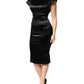 Dolce & Gabbana Black Satin Sheath Midi Cap Sleeves Dress