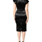 Dolce & Gabbana Black Satin Sheath Midi Cap Sleeves Dress