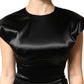 Dolce & Gabbana Black Satin Sheath Midi Cap Sleeves Dress