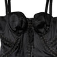Dolce & Gabbana Black Satin Acetate Lace Eyelets Mini Dress