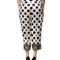 Dolce & Gabbana White Black Polka Dot Silk Mid Waist Cropped Pants