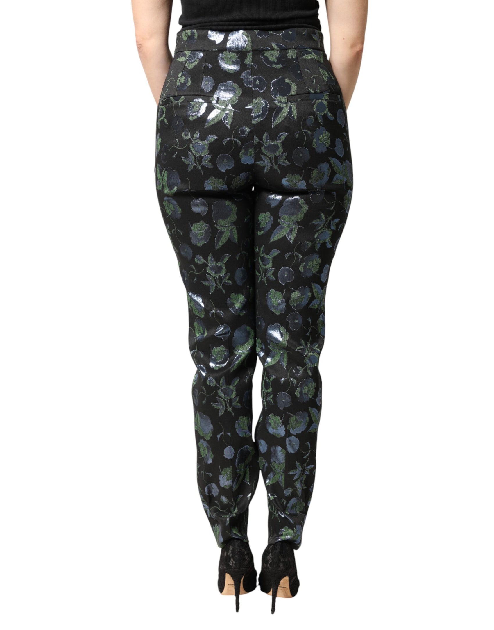 Dolce & Gabbana BlueGreen Floral Metallic Slim Trouser Pants