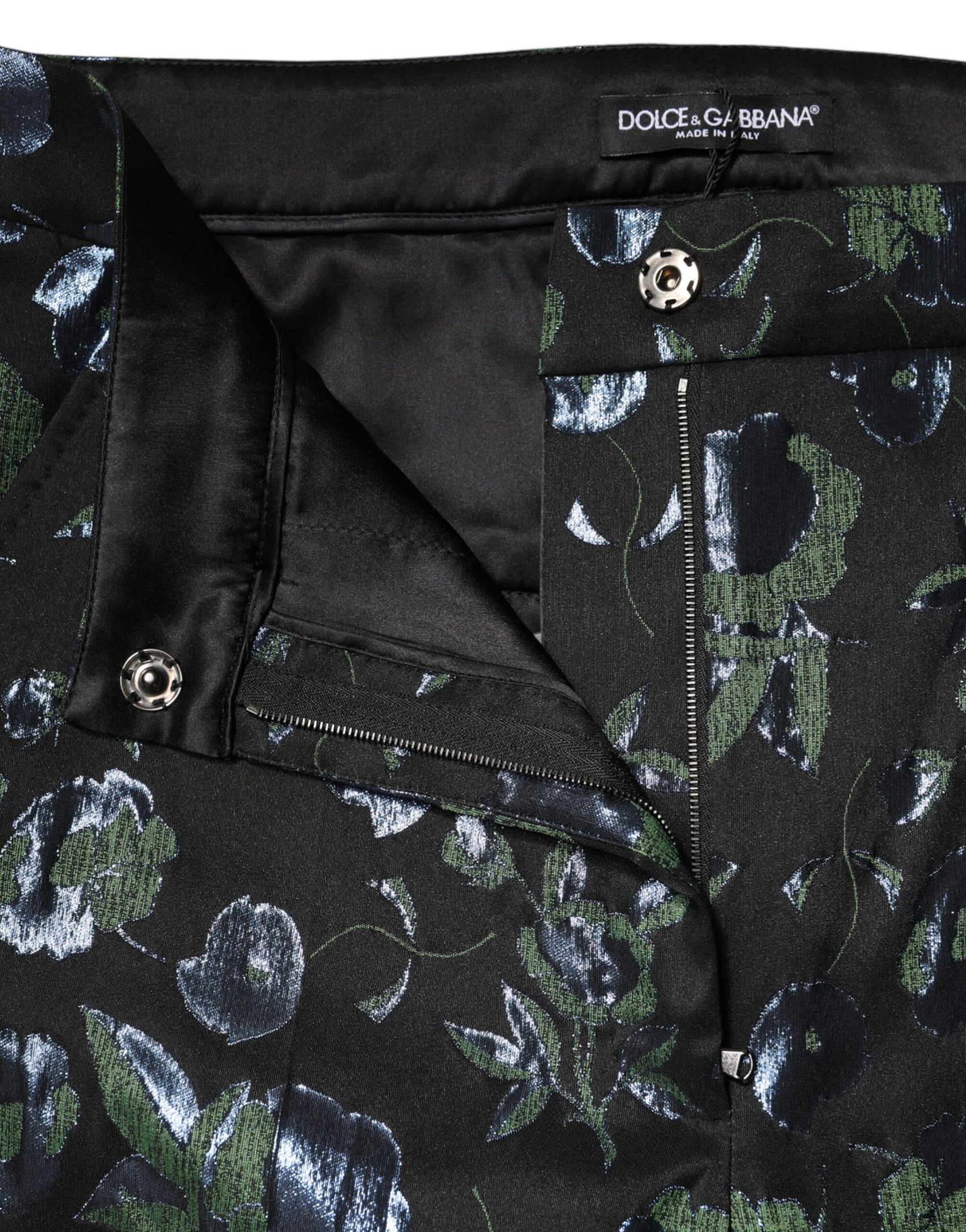 Dolce & Gabbana BlueGreen Floral Metallic Slim Trouser Pants