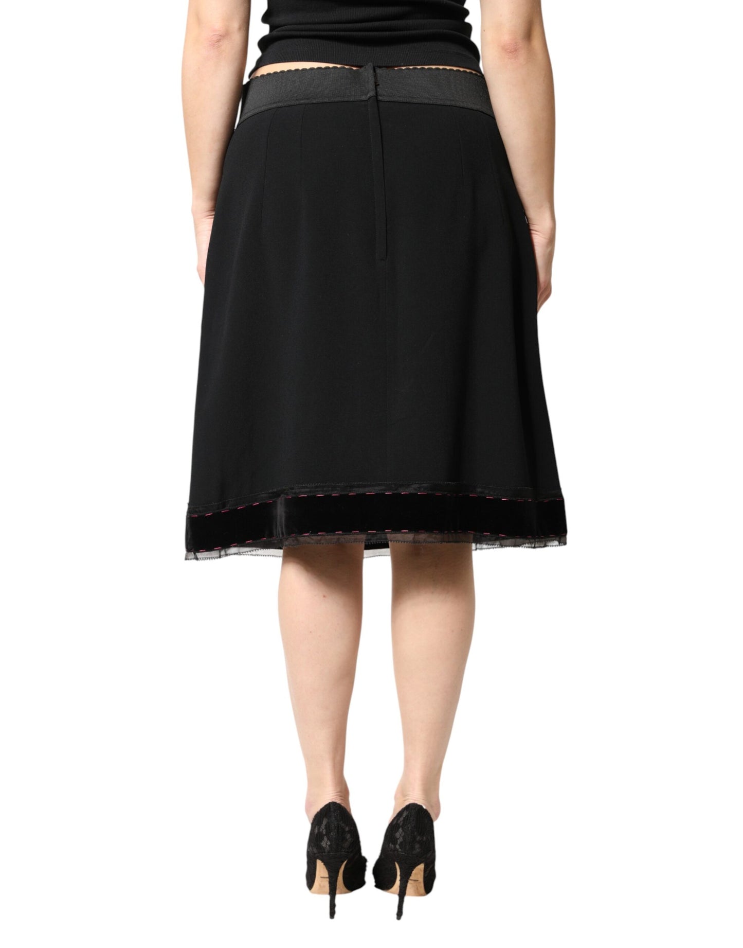 Dolce & Gabbana Black Mid Waist A-line Knee Length Skirt