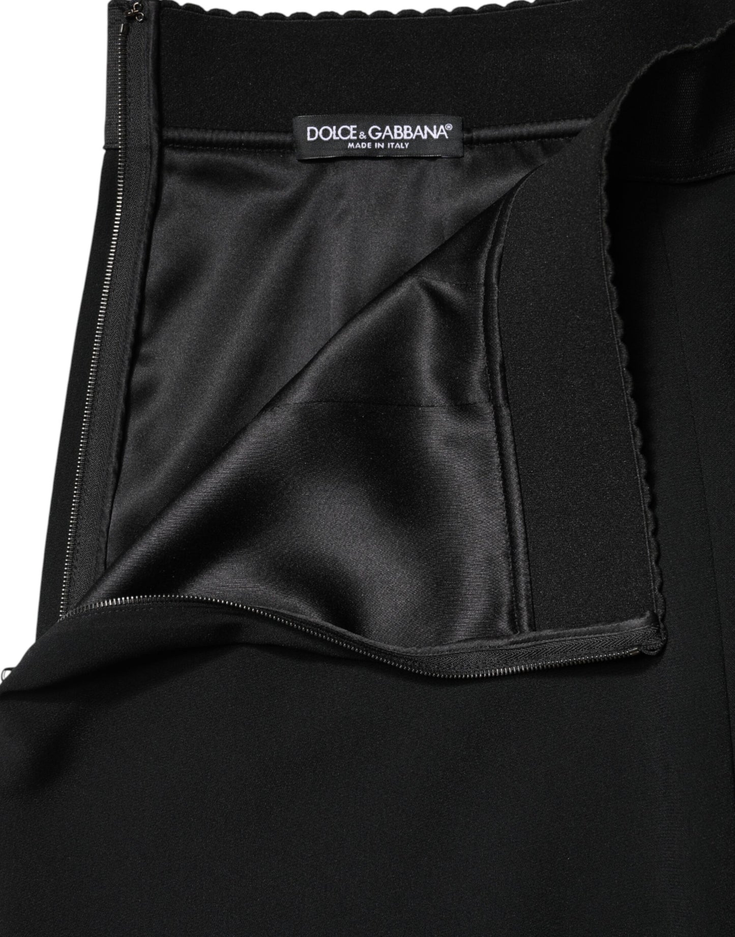 Dolce & Gabbana Black Mid Waist A-line Knee Length Skirt