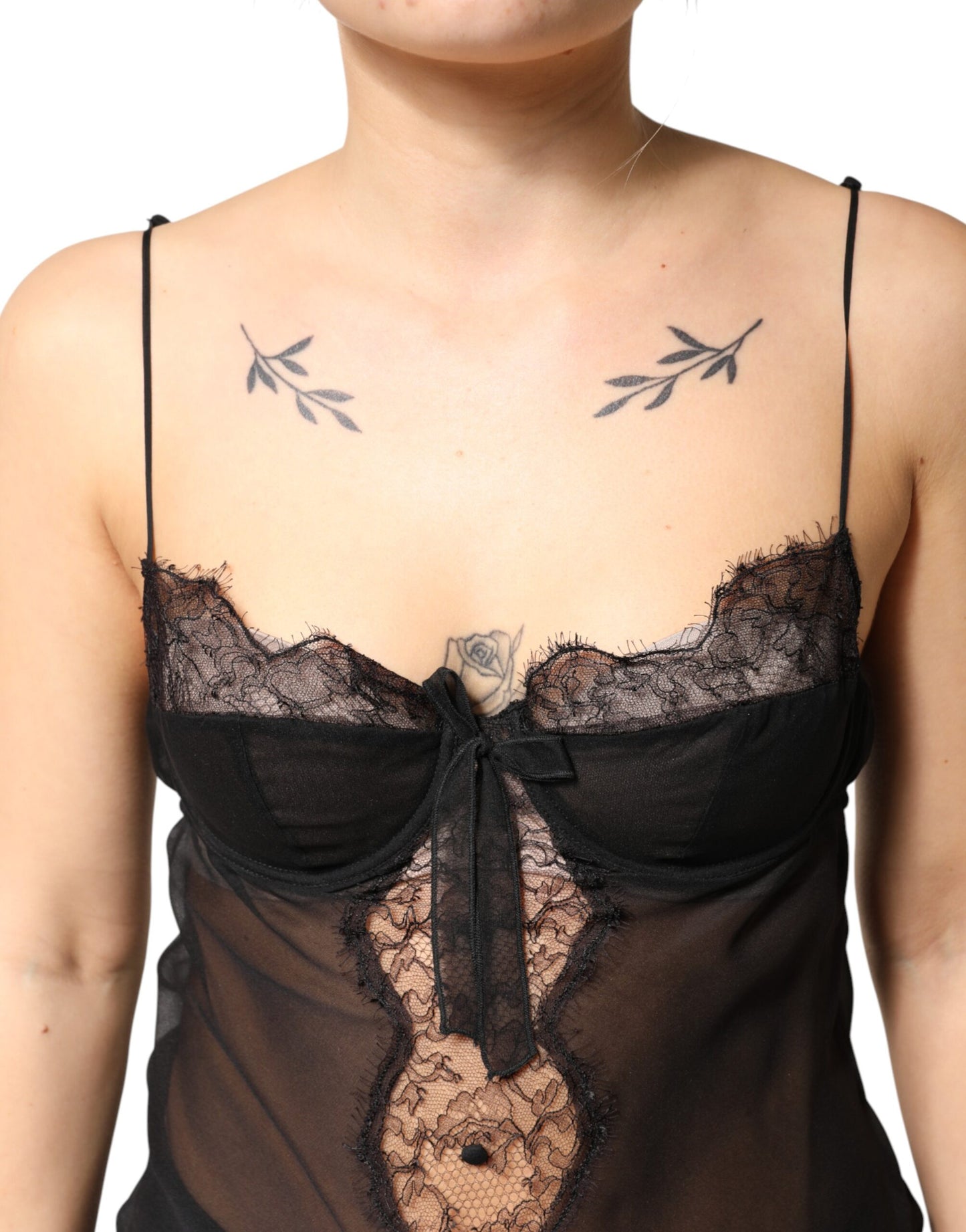 Dolce & Gabbana Black Silk Floral Lace Chemise Lingerie Top