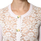 Dolce & Gabbana Cream Lace Knit Rose Button Cardigan Sweater