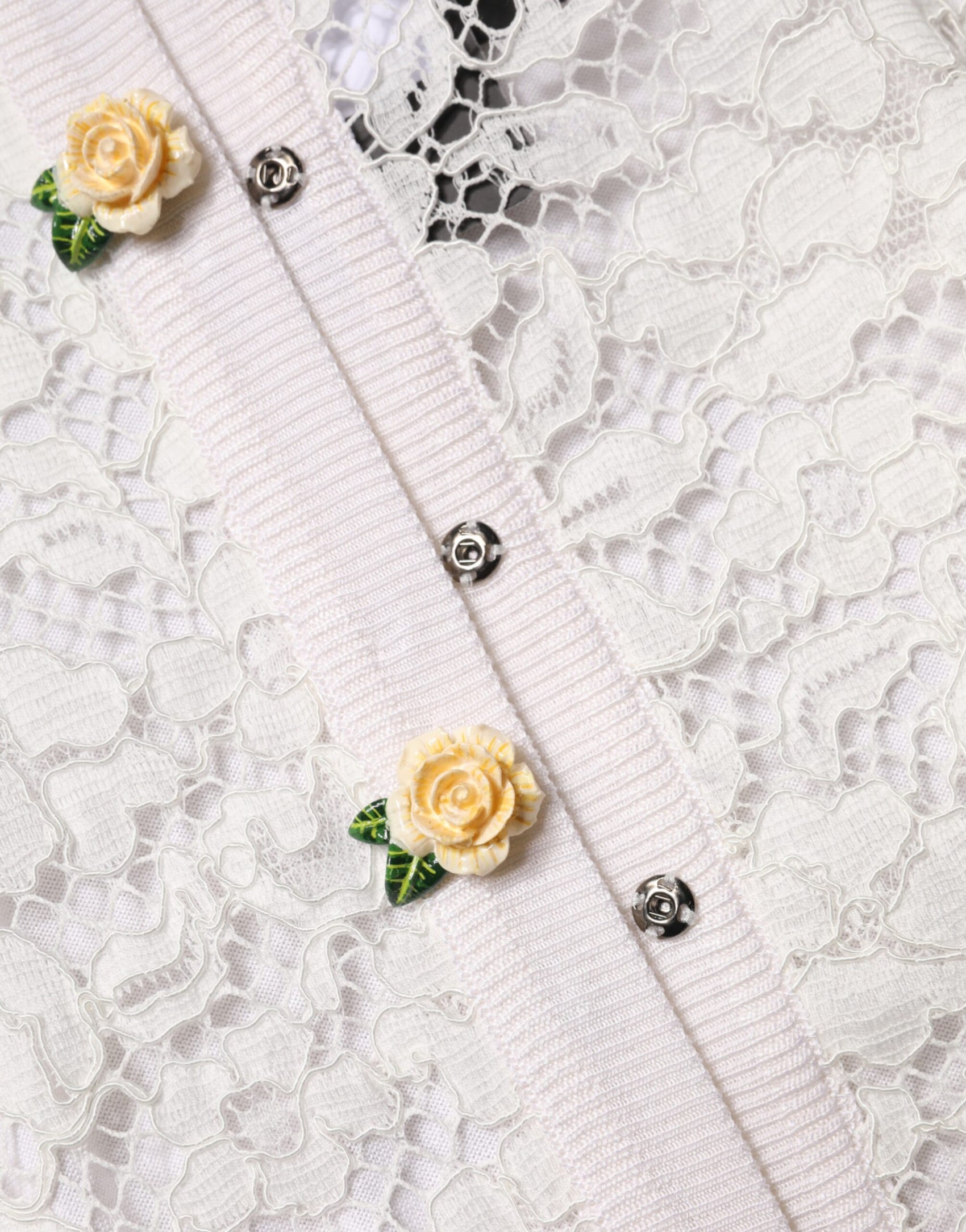 Dolce & Gabbana Cream Lace Knit Rose Button Cardigan Sweater