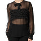 Dolce & Gabbana Black Silk Sheer Ruffle Tie-Neck Blouse Top