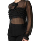 Dolce & Gabbana Black Silk Sheer Ruffle Tie-Neck Blouse Top